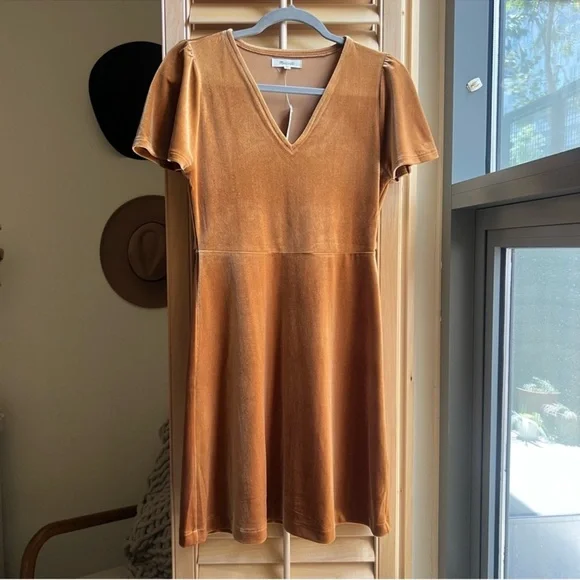 NWT Madewell Velvet V-Neck Flutter-Sleeve Dress - Picture 4 of 7